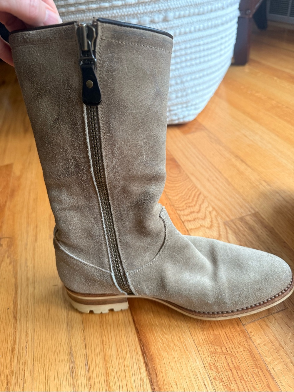 N.D.C. Made by Hand Gray Taupe Suede Tall Boots Lug Sole All Weather Sz 38
